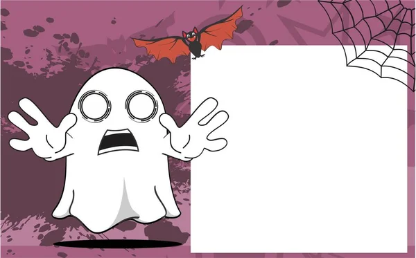 Funny Ghost Character Cartoon Expression Pictureframe Background Illustration Vector Format — Stock Vector