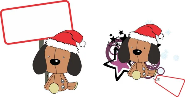 Söt Baby Plysch Hund Karaktär Tecknad Xmas Samling Illustration Vektor — Stock vektor