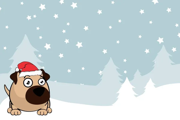 Söt Pug Hund Karaktär Tecknad Boll Stil Jul Bakgrund Illustration — Stock vektor