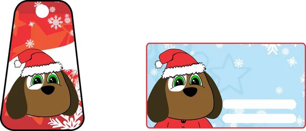 Γελοιογραφία Χαρακτήρα Σκυλιού Χριστούγεννα Δώρο Κάρτα Εικονογράφηση Μορφή Διάνυσμα — Διανυσματικό Αρχείο