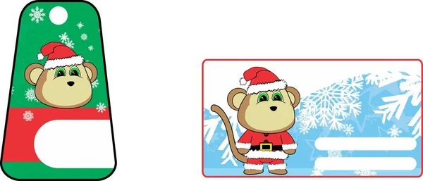 Opice Znak Karikatura Vánoční Dárková Karta Ilustrace Vektorovém Formátu — Stockový vektor