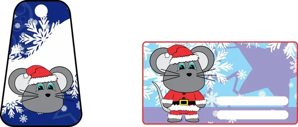 Kreslený Znak Myši Vánoční Dárková Karta Ilustrace Vektorovém Formátu — Stockový vektor
