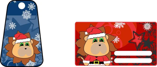 Λιοντάρι Χαρακτήρα Κινουμένων Σχεδίων Χριστούγεννα Δώρο Κάρτα Εικονογράφηση Μορφή Διάνυσμα — Διανυσματικό Αρχείο