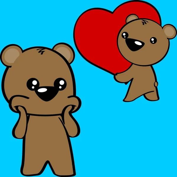 Cute Kawaii Teddy Bear Character Cartoon Valentines Day Set Illustration — 图库矢量图片