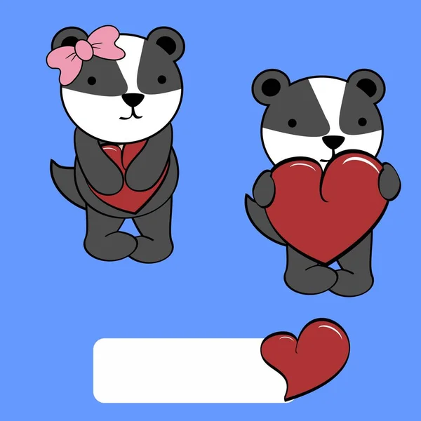 Bonito Texugo Personagem Desenho Animado Segurando Valentim Coração Coleção Ilustração — Vetor de Stock