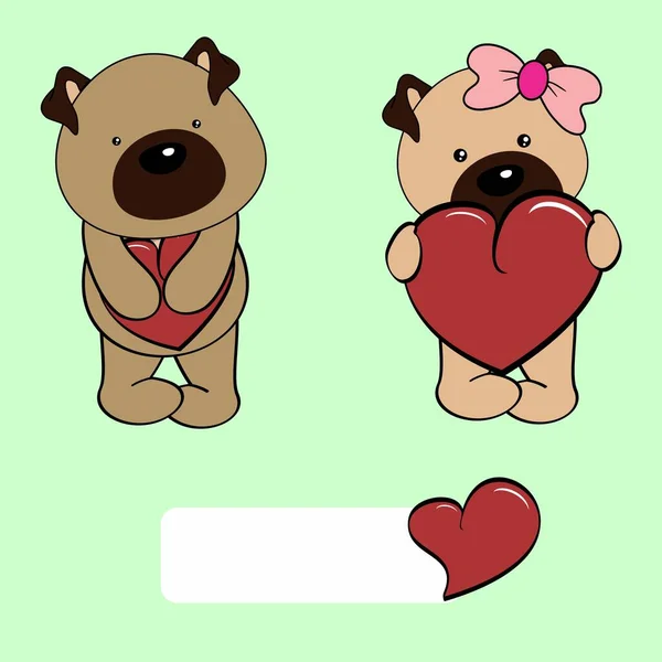 Cute Pug Dog Character Cartoon Holding Valentine Heart Collection Illustration — Stockový vektor