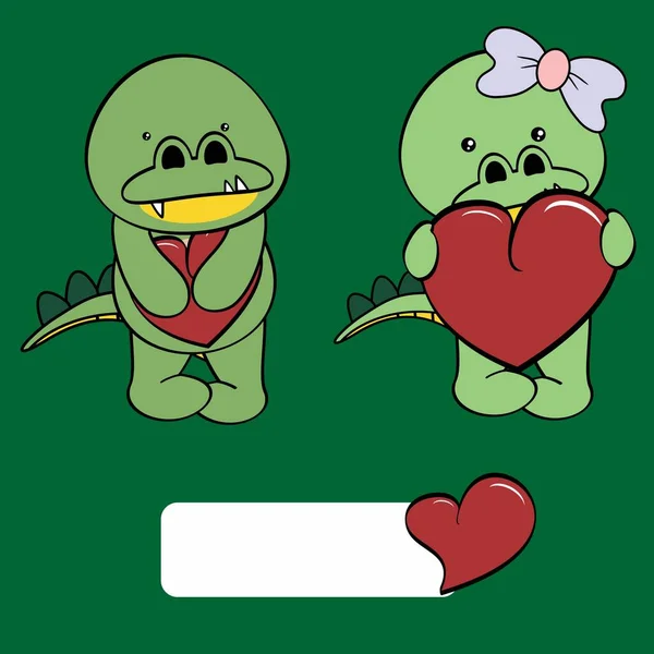 Cute Crocodile Character Cartoon Holding Valentine Heart Collection Illustration Vector — Vettoriale Stock