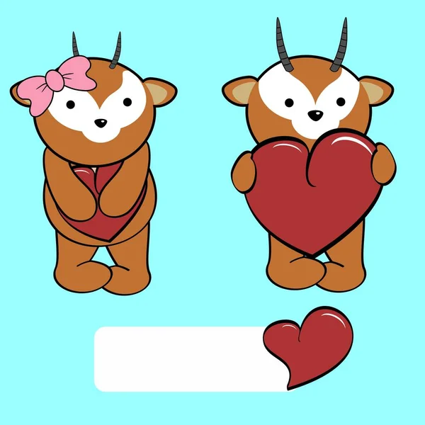 Cute Antelope Character Cartoon Holding Valentine Heart Collection Illustration Vector — стоковый вектор