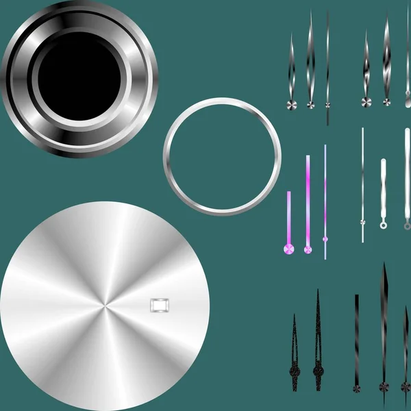 Елегантне Обличчя Годинника Колекцією Металевих Ефектів Набір Ілюстрацій — стокове фото