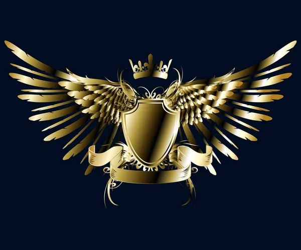 Arany Luxus Pajzs Középkori Embléma Címer Fém Stílusú Illusztráció — Stock Fotó