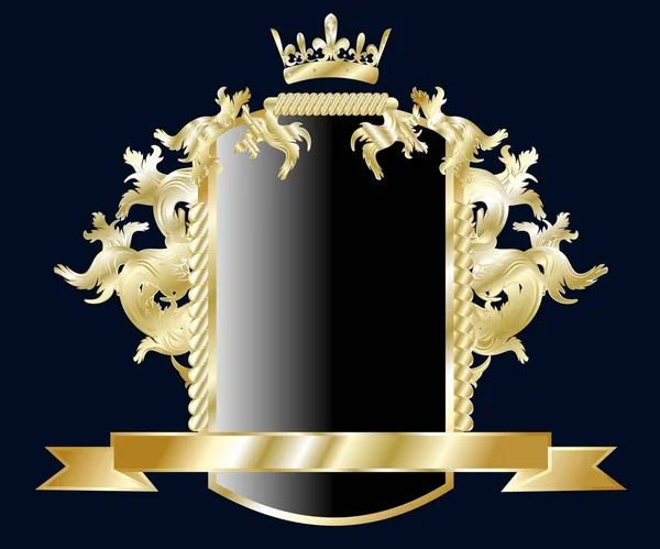 Golden Luxury Shield Medieval Emblem Crest Metalic Style Illustration — Stock Photo, Image