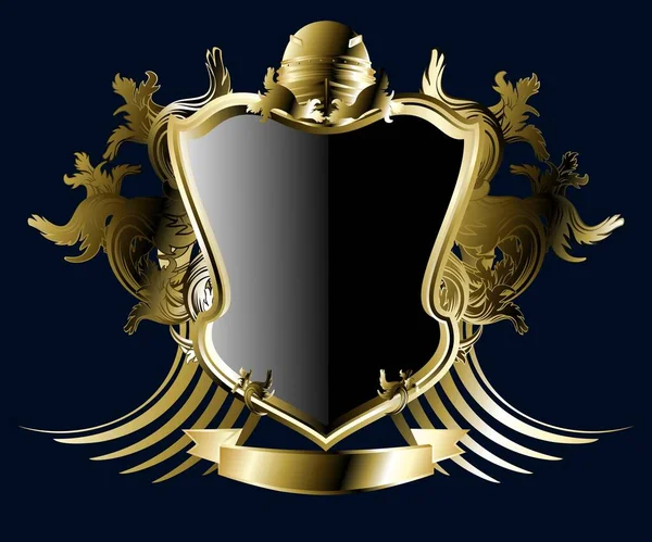 Escudo Lujo Dorado Emblema Medieval Cresta Estilo Metálico Ilustración — Foto de Stock