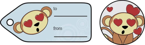 Χαριτωμένο Μικρό Μαϊμού Χαρακτήρα Κινουμένων Σχεδίων Giftcard Εικονογράφηση Μορφή Διάνυσμα — Διανυσματικό Αρχείο
