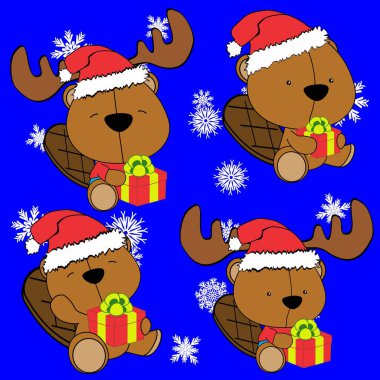 bebek kunduz çizgi film xmas vektör biçiminde ayarlandı