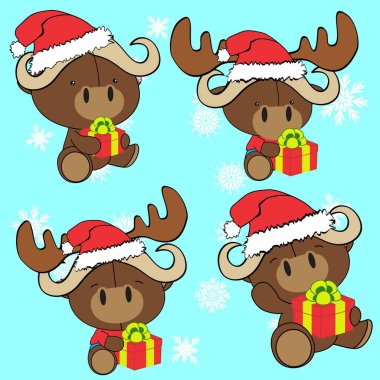 bebek öküz çizgi filmi xmas vektör biçiminde ayarlandı