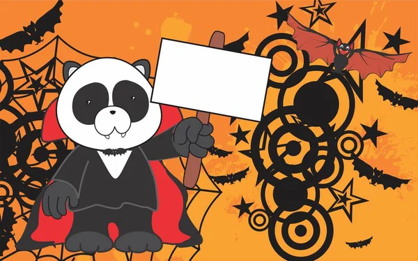 Şirin Panda Kawaii Çizgi Filmi Dracula Kostümlü Kopyalama Uzayı Vektör — Stok Vektör