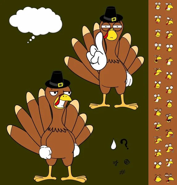 Turkey Cartoon Thanksgiving Expressions Set Vector Format — Stock Vector