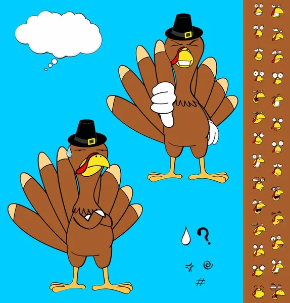 Turkey Cartoon Thanksgiving Expressions Set Vector Format — Stock Vector