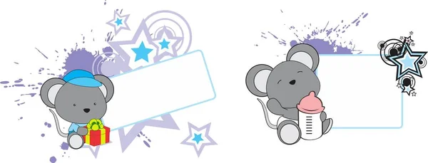 Roztomilé Malé Dítě Myš Znak Kreslený Copyspace Sbírka Ilustrace Vektorovém — Stockový vektor