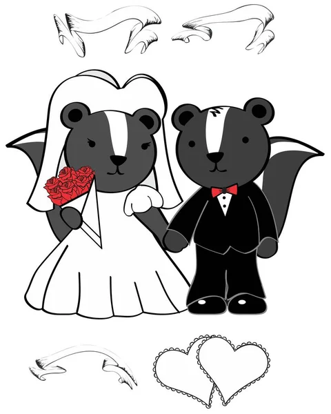 Bonito Skunk Casal Cartoon Casado Ilustração Vetor Formato — Vetor de Stock