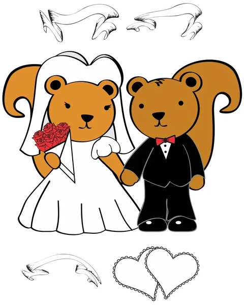 Carino Scoiattolo Coppia Cartone Animato Sposato Illustrazione Formato Vettoriale — Vettoriale Stock