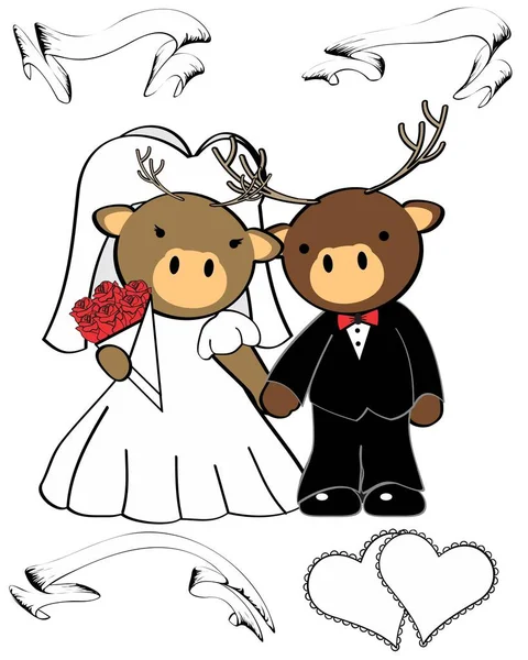 Mignon Cerf Couple Dessin Animé Marié Illustration Format Vectoriel — Image vectorielle