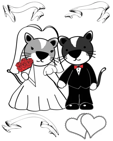 Mignon Chat Couple Dessin Animé Marié Illustration Format Vectoriel — Image vectorielle