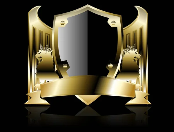 Guld Lyx Heraldisk Vapensköld Emblem Krön Illustration Bakgrund — Stockfoto