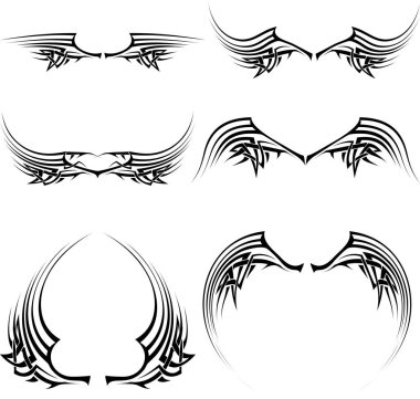 dövmeli siyah kanat koleksiyonu vektör biçiminde ayarlandı