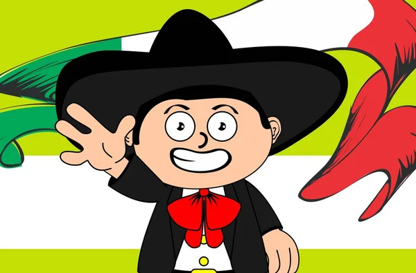 面白い子メキシコのマリアッチ漫画の表現の背景はとても編集しやすい — ストックベクタ