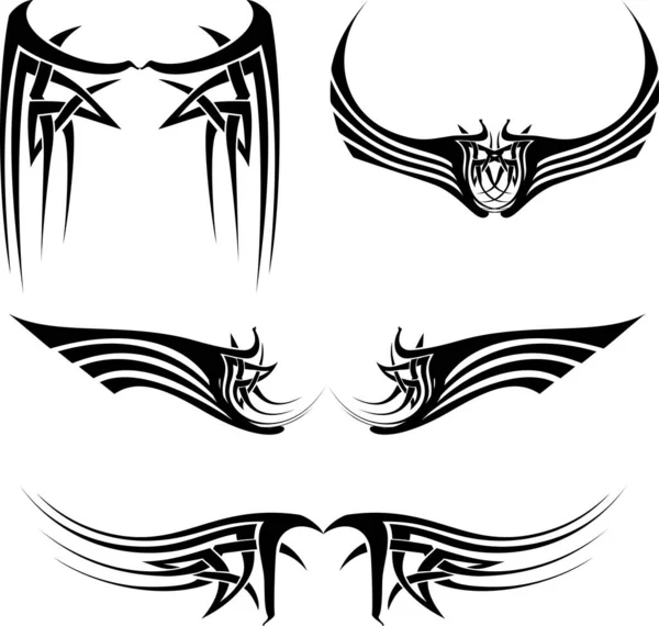 Sada Tetovacích Černých Křídel Vektorovém Formátu — Stockový vektor