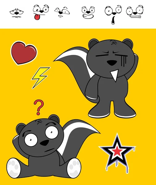 Pouco Bonito Skunk Kawaii Desenhos Animados Expressões Definidas Formato Vetorial — Vetor de Stock