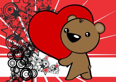 Sevimli oyuncak ayı karakteri Kawaii Valentine çizimi vektör formatında