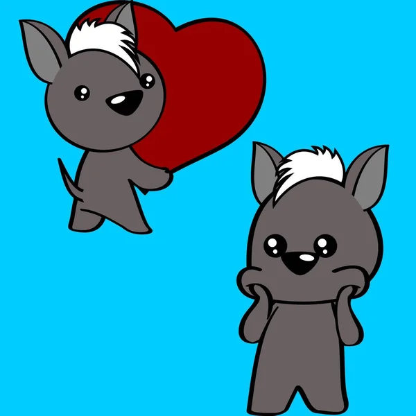 Carino Kawaii Xoloitzcuintle Messicano Cane Cartone Animato Valentini Giorno Raccolta — Vettoriale Stock