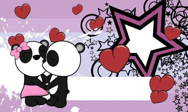 Roztomilý Valentine Panda Medvědi Pár Karikatura Polibek Pozadí Ilustrace Vektorovém — Stockový vektor