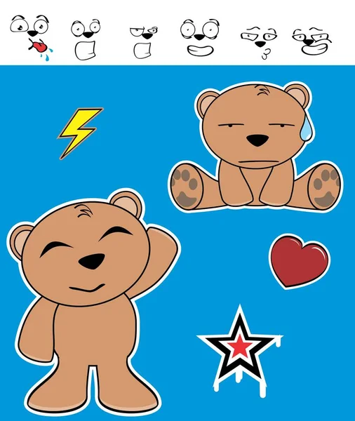 Kawaii Teddy Bear Charakter Cartoon Ausdrücke Sammlung Illustration Vektorformat — Stockvektor