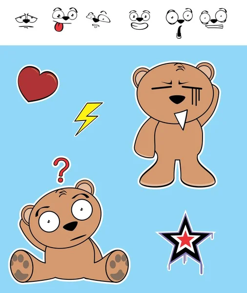 Kawaii泰迪熊字符卡通表达式集合图以矢量格式显示 — 图库矢量图片