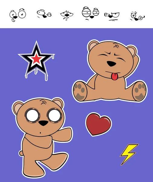 Kawaii Teddy Bear Charakter Cartoon Ausdrücke Sammlung Illustration Vektorformat — Stockvektor