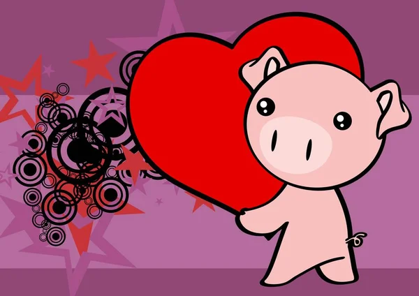 Mignon Bébé Porc Personnage Kawaii Dessin Animé Valentine Set Illustration — Image vectorielle