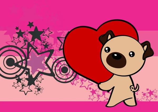 Schattig Baby Pug Hond Karakter Kawaii Cartoon Valentijn Set Illustratie — Stockvector