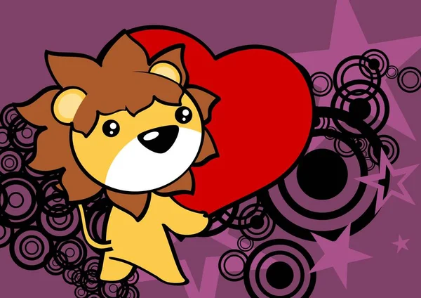 Schattig Baby Leeuw Karakter Kawaii Cartoon Valentijn Set Illustratie Vector — Stockvector