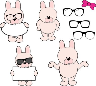 şirin chibi tavşanı karakter çizgi filmi vektör biçiminde koleksiyon oluşturur