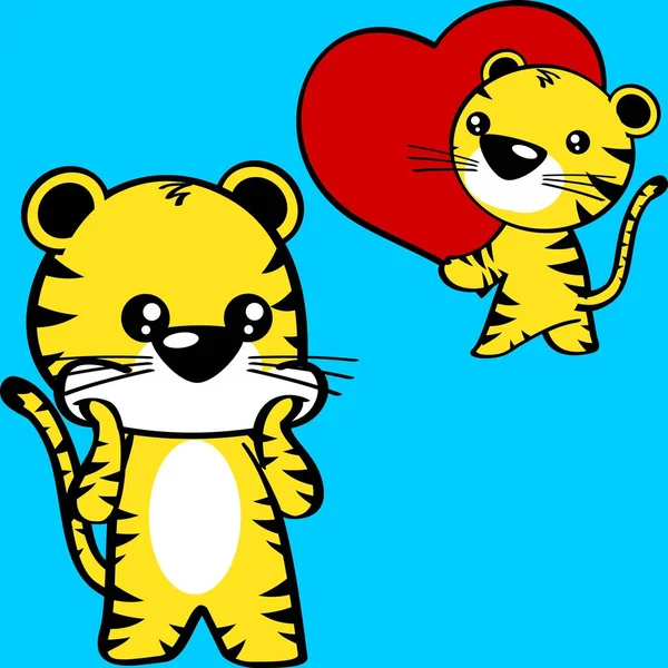 Lindo Chibi Bebé Tigre Conjunto Dibujos Animados Formato Vectorial — Vector de stock