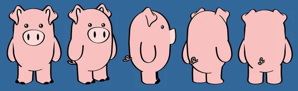 Cute Kawaii Pig Character Cartoon Perspective Collection Set Illustration Vector — Stock Vector