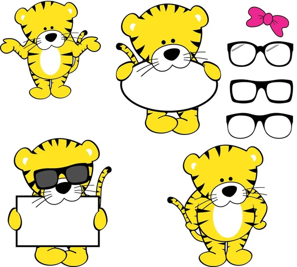 Cute Chibi Tiger Character Cartoon Poses Collection Set Vector Format — Image vectorielle