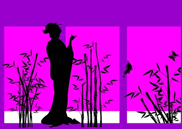 Geisha Mädchen Silhouette Hintergrund Illustration Vektorformat — Stockvektor