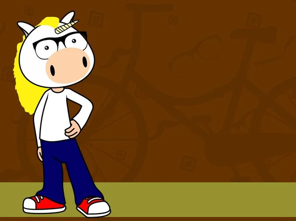 Young Teen Unicorn Cartoon Hipster Style Background Illustration Vector Format — Vector de stock