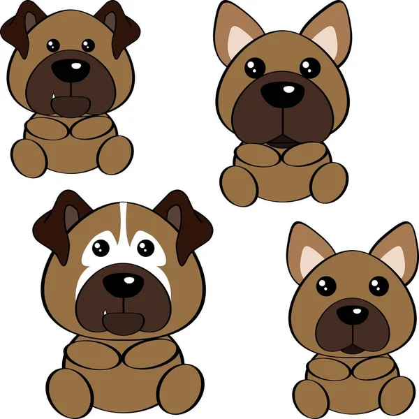 かわいい子犬犬キャラクター漫画コレクションセットイラストでベクトル形式 — ストックベクタ