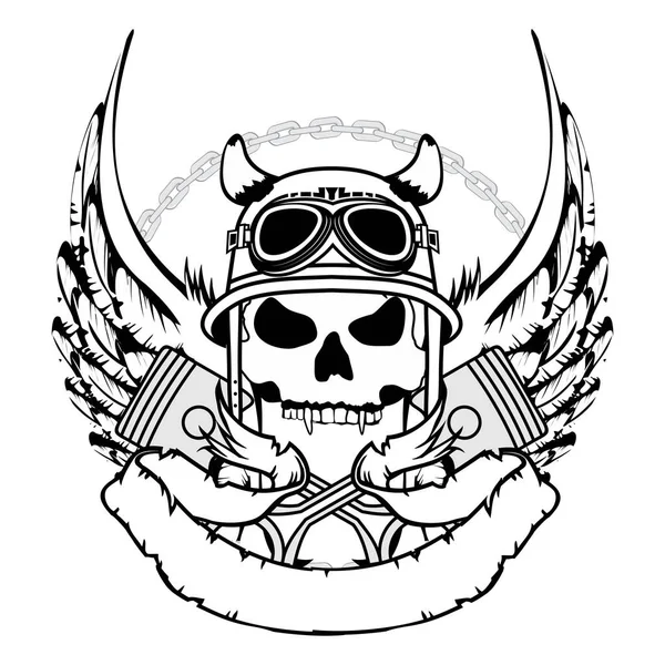 Helicóptero Motociclista Crânio Emblema Crista Tatuagem Ilustração Formato Vetorial — Vetor de Stock