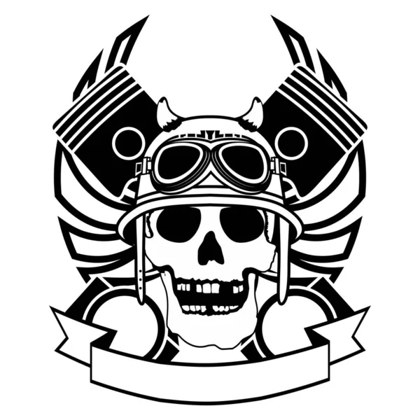 Chopper Biker Skull Emblem Crest Tattoo Illustration Vector Format —  Vetores de Stock